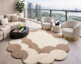 Luxury Cloud Shaped Hand Tufted Rug – Cream & Beige Abstract Wool Carpet | for living room