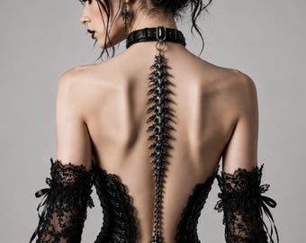 Schwarz und Grau Gothic Spine Choker Halskette Dark Punk Statement Accessoire