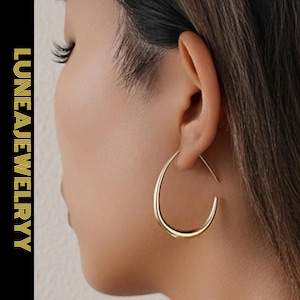 Vergoldete Teardrop Hoop Ohrringe Leichte Durchziehen Oval Creolen