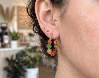 Vintage Bunte Perlen Hoop Ohrringe Gold Ton Statement Schmuck