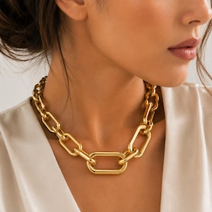 Guldfärgat grovt kedjehalsband, Statement-halsband för kvinnor