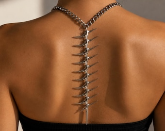 Stainless Steel Fishbone Pendant Necklace Minimalist Punk Statement Jewelry