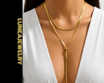 Gold Edelstahl Lariat Halskette Lange Schlangenkette Pullover Halskette