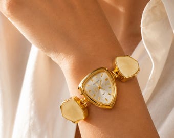 Gold Ton Asymmetrische Armbanduhr Minimalist Luxus Armbanduhr
