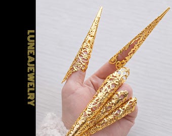 Gold Metal Claw Nail Covers Gothic Finger Armor Costume Accessory