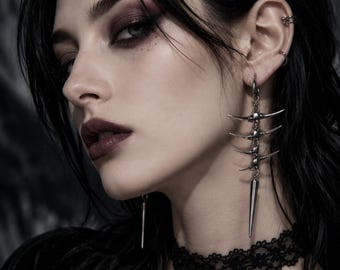 Stainless Steel Gothic Spike Drop Hoop Earrings Punk Statement Jewelry