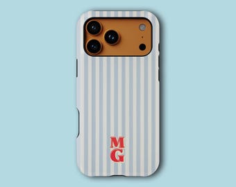 Funda de teléfono personalizada - Iniciales azules retro a rayas