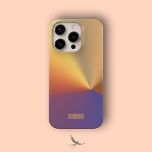 May include: A phone case with a gradient design in shades of gold, orange, and purple. The case has a camera cutout with three lenses and a flash. The number "91809814" is printed in gold at the bottom. A small bird graphic is at the bottom.
