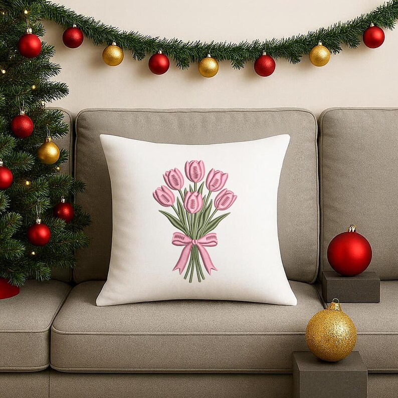 Pink Tulip Bouquet Embroidery Design, Spring Flower Embroidery File ...
