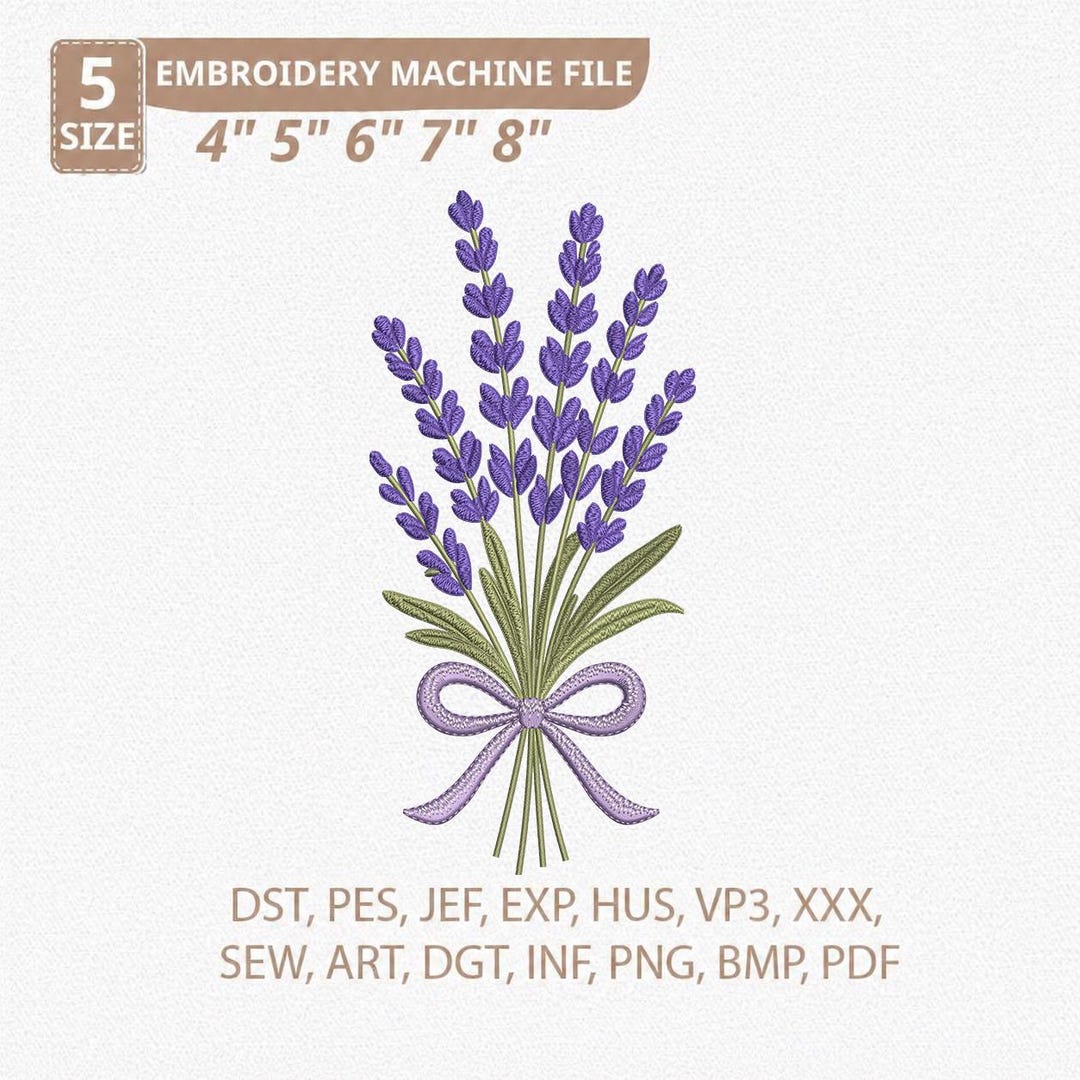 Lavender Bouquet Embroidery Design, Floral Stitch File, Purple Flower ...