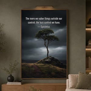 Cuadro decorativo con cita de Epicteto sobre el control / Lámina con árbol oscuro estoico / Regalo para él / Decoración para consultorio de terapia / Póster de filosofía imprimible