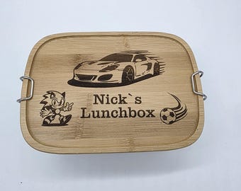 Personalized stainless steel lunchbox with engraving, bamboo lid, lunch box for children and adults, gift for any occasion