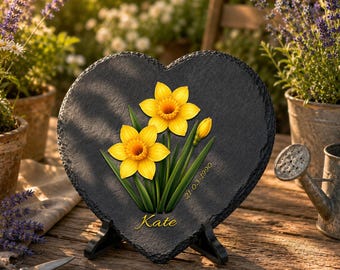 Personalized Birth Month Flower Slate Stone – Custom Name Gift for Mom, Sister, Friend – Birth Flower Garden Stone Decor