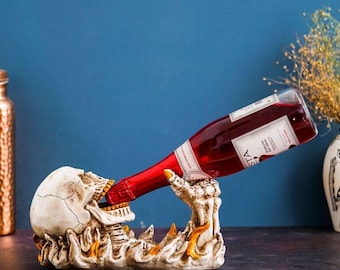 Gothic Skull Wine Bottle Holder – Skeleton Hand Liquor Display