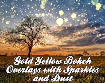 Gold Yellow Bokeh Overlays with Sparkles and Dust, Gold Bokeh Overlays, Yellow Bokeh Overlays, 12x12 Digital Bokeh Effect, Commercial Use