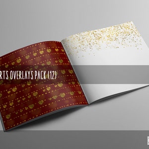Gold Hearts Overlays, Digital Gold Hearts Overlays Pack 12, Gold Foil Hearts, Metallic Hearts Photo Overlays, Commercial Use image 3