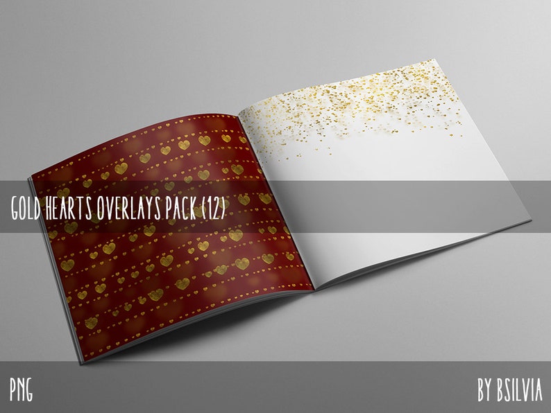 Gold Hearts Overlays, Digital Gold Hearts Overlays Pack 12, Gold Foil Hearts, Metallic Hearts Photo Overlays, Commercial Use image 3