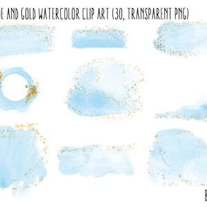 Light Blue and Gold Watercolor clipart, transparent PNG, Gold clip art, watercolor transparent clipart, watercolor splashes clip art image 1