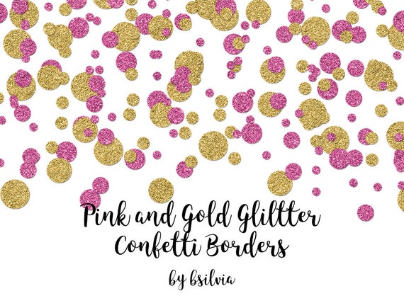 Pink and Gold Confetti Glitter Borders, Gold Glitter Confetti Transparent  PNG Files, Pink Glitter Confetti Borders, Confetti Photo Overlays 