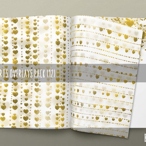 Gold Hearts Overlays, Digital Gold Hearts Overlays Pack 12, Gold Foil Hearts, Metallic Hearts Photo Overlays, Commercial Use image 5