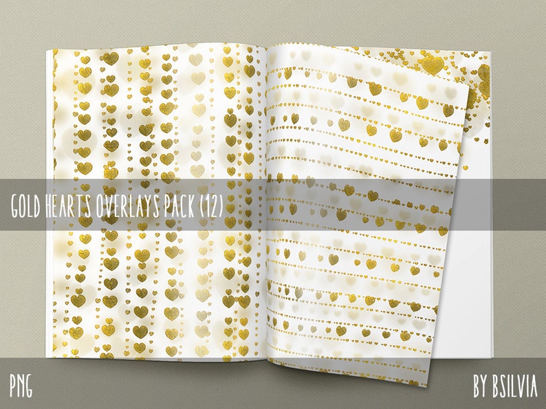 Gold Hearts Overlays, Digital Gold Hearts Overlays Pack 12, Gold Foil Hearts, Metallic Hearts Photo Overlays, Commercial Use image 5