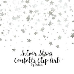 Silver Stars Confetti Clip Art, Silver Stars Photo Overlays Pack, metallic sterren Scrapbooking Papers, Silver Stars achtergronden, 10 png-bestanden