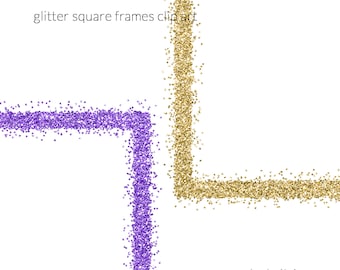 Add Sparkle to Your Creations: Gold Glitter Square Frames Clipart - Transparent PNGs for Digital Scrapbooking & More, Clip Art