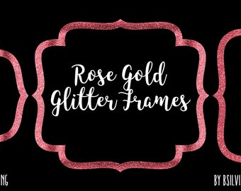 Rose Gold Glitter Frame Clipart, Rose Gold Glitter Border Clipart, Rose Gold Label Clip Art, Rose Gold Glitter Banner, Transparent PNG