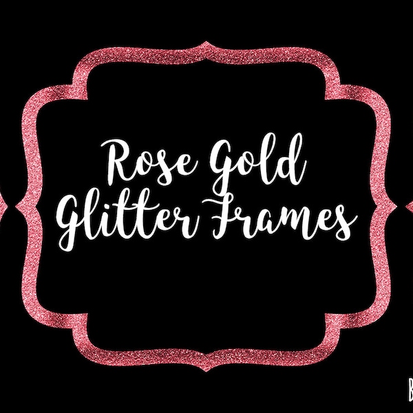Rose Gold Glitter Frame Clipart, Rose Gold Glitter Border Clipart, Rose Gold Label Clip Art, Rose Gold Glitter Banner, Transparent PNG
