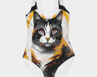 Women's All-Over Print One-Piece Swimsuit Cosmic Calico - Modern Abstract Cat Art - Embrace Your Inner Feline, Cat Lovers Gift