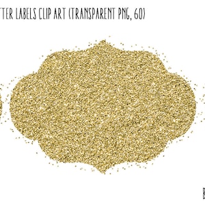 Gold Glitter Confetti Labels Clipart, Transparent PNG, Gold Glitter Design Elements, Digital Scrapbooking Overlay Clip Art, Commercial Use
