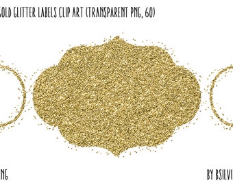 Gold Glitter Confetti Labels Clipart, Transparent PNG, Gold Glitter Design Elements, Digital Scrapbooking Overlay Clip Art, Commercial Use