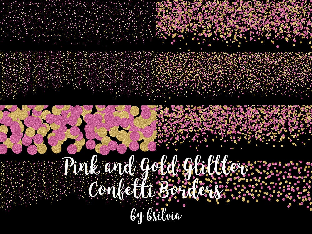 Pink and Gold Confetti Glitter Borders, Gold Glitter Confetti Transparent  PNG Files, Pink Glitter Confetti Borders, Confetti Photo Overlays 