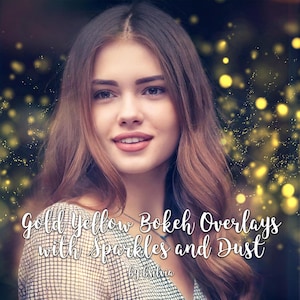 Gold Bokeh Overlays: Yellow Sparkle Effects (12x12 Digital, Commercial Use)
