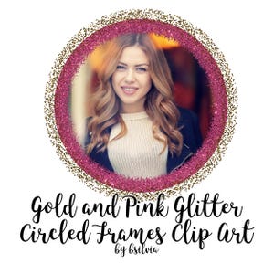 Gold & Pink Glitter Circle Frames Clipart: Transparent PNG (Digital Download)