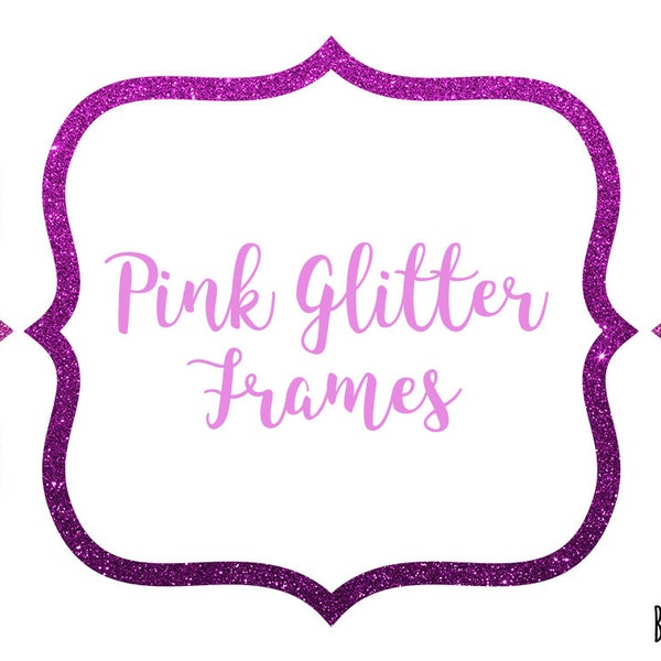 Pink Glitter Frame Clipart, Pink Glitter Border Clipart, Digital Pink Label Clip Art, Glitter Banner, Digital Scrapbooking Pink Frames