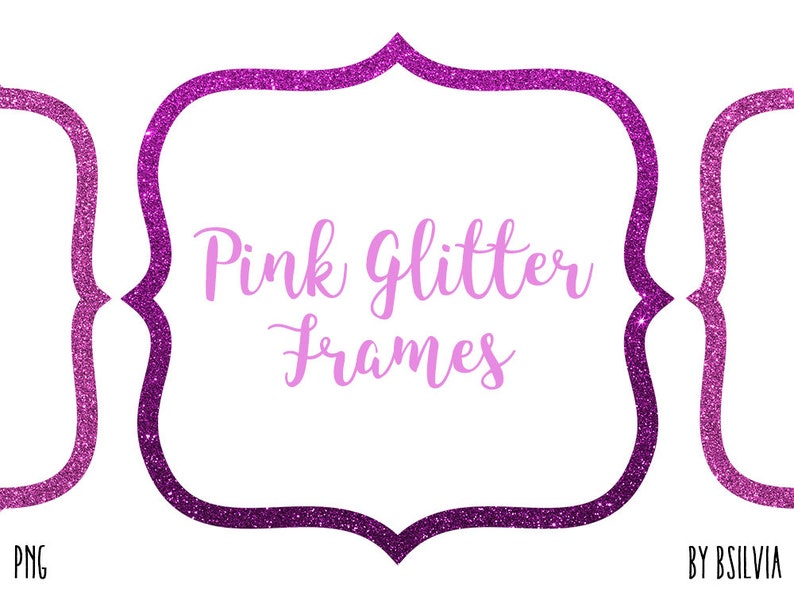 Pink Glitter Frame Clipart, Pink Glitter Border Clipart, Digital Pink Label Clip Art, Glitter
