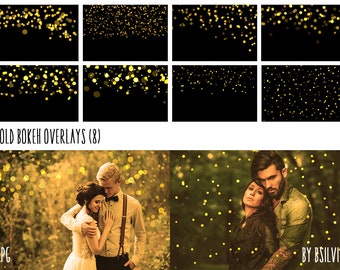 Gold Bokeh Overlays, Gold Bokeh Photoshop Overlays, Yellow Bokeh Overlays, Digital Bokeh Effect, Photo Layer, Digital Backdrop