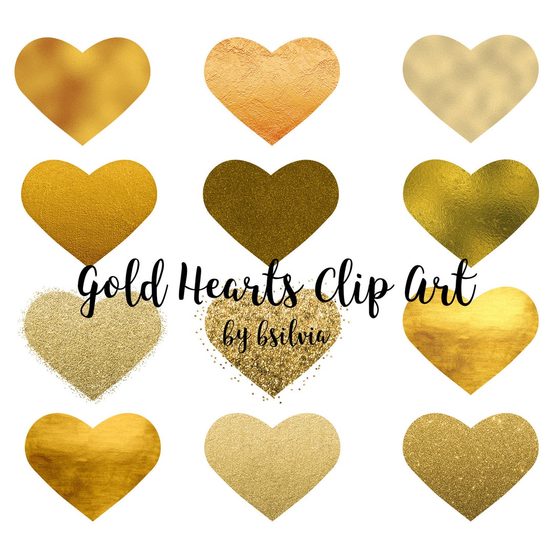 Gold Hearts Clip Art, Gold Foil Clip Art Hearts, PNG Gold Hearts ...