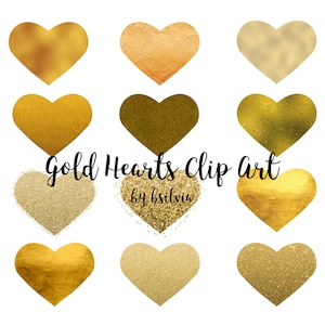Goldherzen Clip Art, Goldfolien Clip Art Herzen, PNG Goldherzen, Glitzer-Goldherzen Transparent PNG, digitale Clipart, kommerzielle Nutzung
