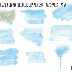 Light Blue and Gold Watercolor clipart, transparent PNG, Gold clip art, watercolor transparent clipart, watercolor splashes clip art image 3