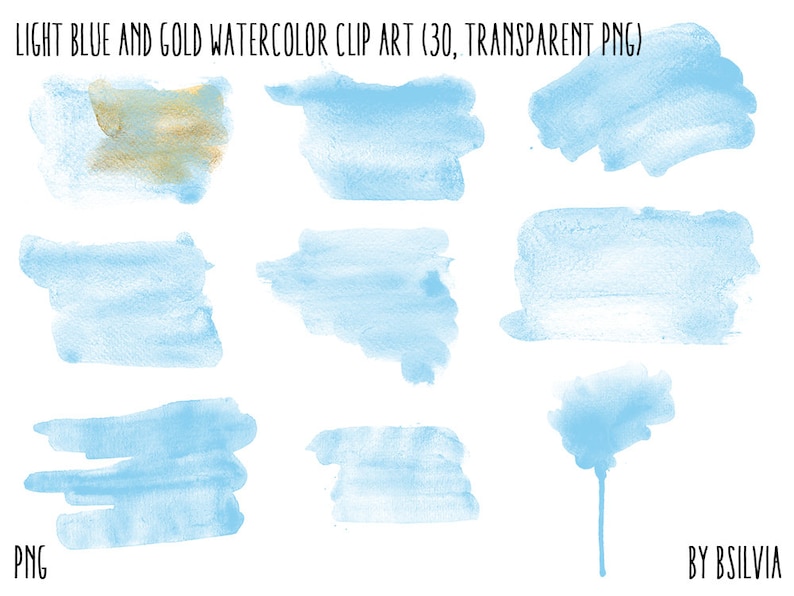 Light Blue and Gold Watercolor clipart, transparent PNG, Gold clip art, watercolor transparent clipart, watercolor splashes clip art image 3
