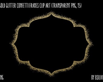 Gold Glitter Confetti Frames Clipart, Transparent PNG, Gold Glitter Design Elements, Digital Scrapbooking Overlay Clip Art, Commercial Use