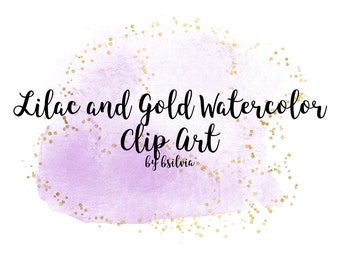 Lilac and Gold Watercolor clipart, Watercolor Splashes,transparent PNG, Gold clipart, watercolor  splashes clipart, lilac watercolor clipart