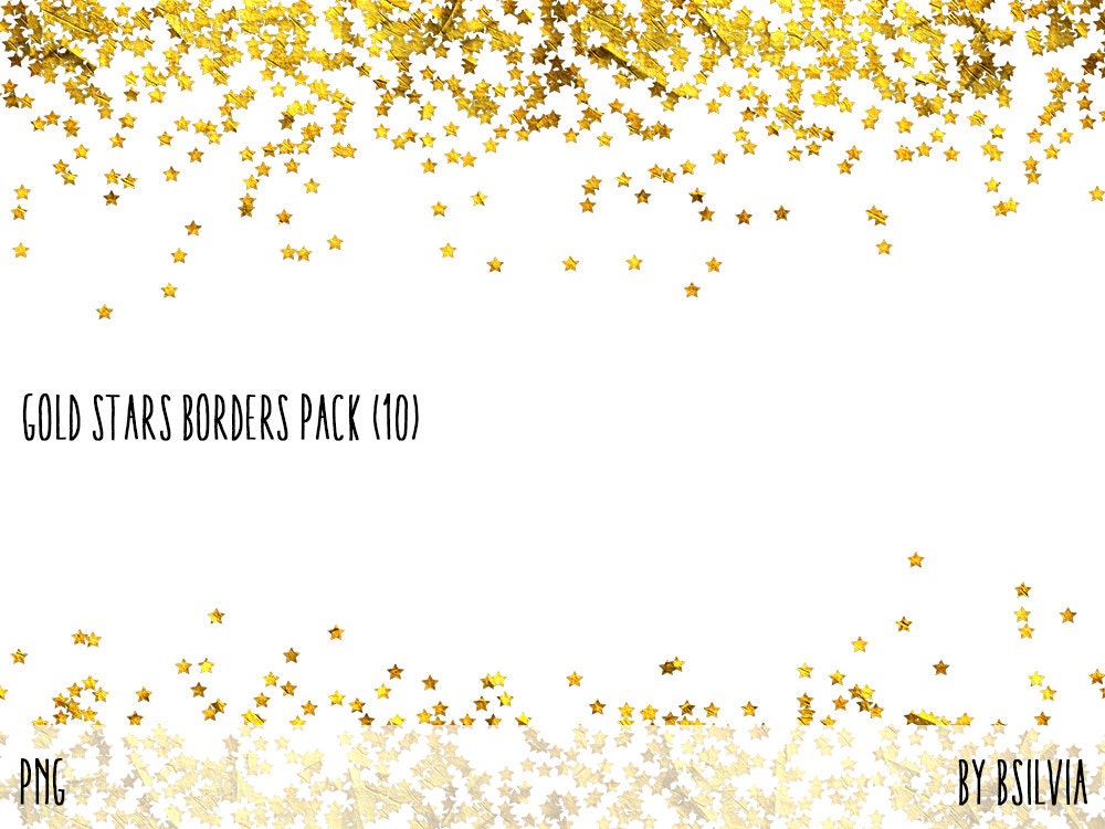 Gold Stars Confetti Borders Pack, Digital Gold Stars Confetti, Gold  Texture, Gold Foil, Gold Stars Digital Confetti Borders, Commercial Use 