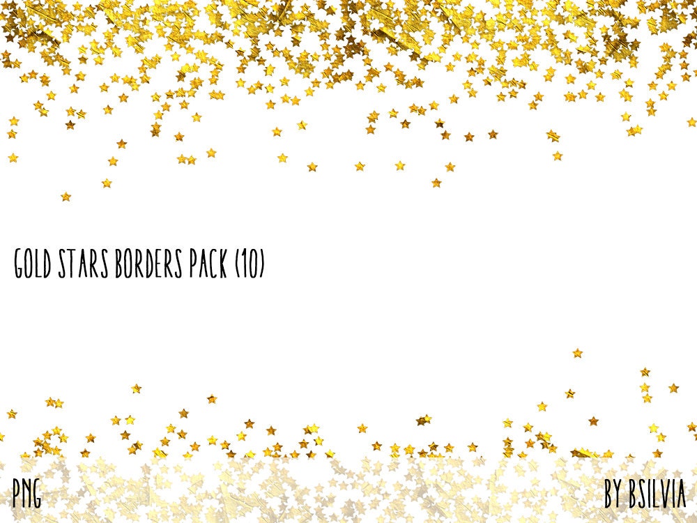 Gold Stars Confetti Borders Pack, Digital Gold Stars Confetti