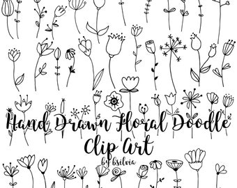 Hand Drawn Floral Doodle Clip Art, Flowers Clip Art, Wedding Clip Art, Vector Illustrations, Vector Files, EPS, AI, CDR, Commercial Use