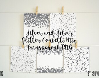 Silver Confetti Overlays, Silver Glitter Confetti Transparent PNG files, Silver Confetti Clip Art, Digital Silver Confetti Photo Overlays