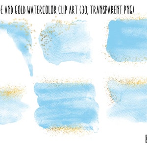 Light Blue and Gold Watercolor clipart, transparent PNG, Gold clip art, watercolor transparent clipart, watercolor splashes clip art image 2