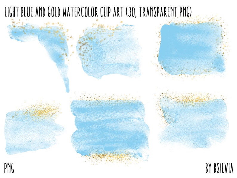 Light Blue and Gold Watercolor clipart, transparent PNG, Gold clip art, watercolor transparent clipart, watercolor splashes clip art image 2
